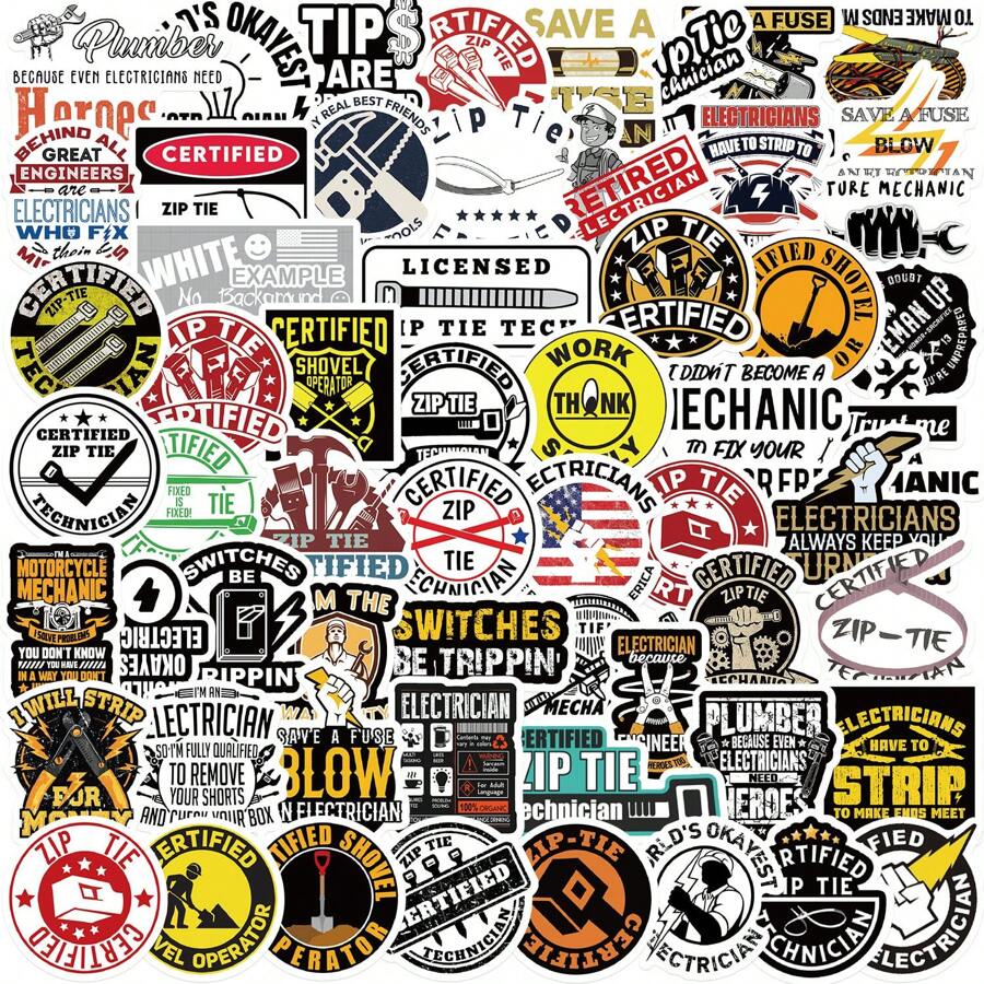 64 Stücke Techniker, Mechaniker, Elektriker Aufkleber Vinyl Ästhetik Aufkleber für Scrapbooking, Tagebuch, Laptop, Stoßstange, Skateboard, Wasserflasche, Computer, Handy, Cartoon, Schutzhelm, Auto Aufkleber und Dekorationen, Schulmaterial, Einschulung