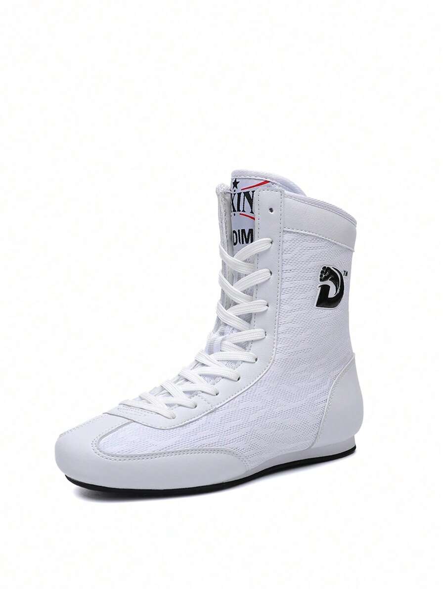 Chaussures de boxe à lacets imprimées de lettres professionnelles pour l'entraînement intérieur et extérieur