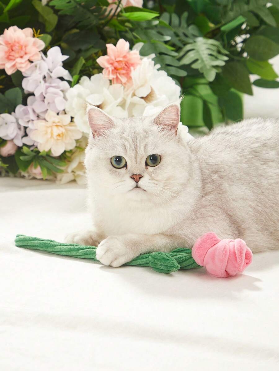 1pc Levensechte Fuchsia Roze Roos Pluche Pop, Niet-vocaal, Geschikt voor Middelgrote/Kleine Hondenliefhebbers en Hondenmoeders, Kattenliefhebbers en Kattenmoeders, Vermakelijk Speelgoed, Katten-/Hondenliefhebbers Cadeau en Honden-/Kattenmoeders Liefde Huisdierpop voor Dagelijks Spelen, Bruiloftsfotografie, Valentijnsdag