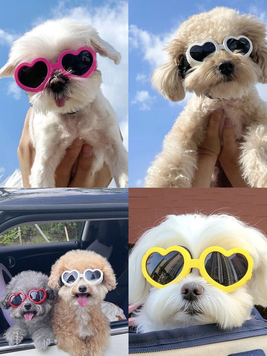 Gafas de sol con forma de corazón para perros y gatos pequeños - Accesorios divertidos para fotos, lindos accesorios, gafas de sol para mascotas. El elemento decorativo es adecuado para tomar fotografías, pero no tiene lentes transparentes, solo es adecuado para eso.