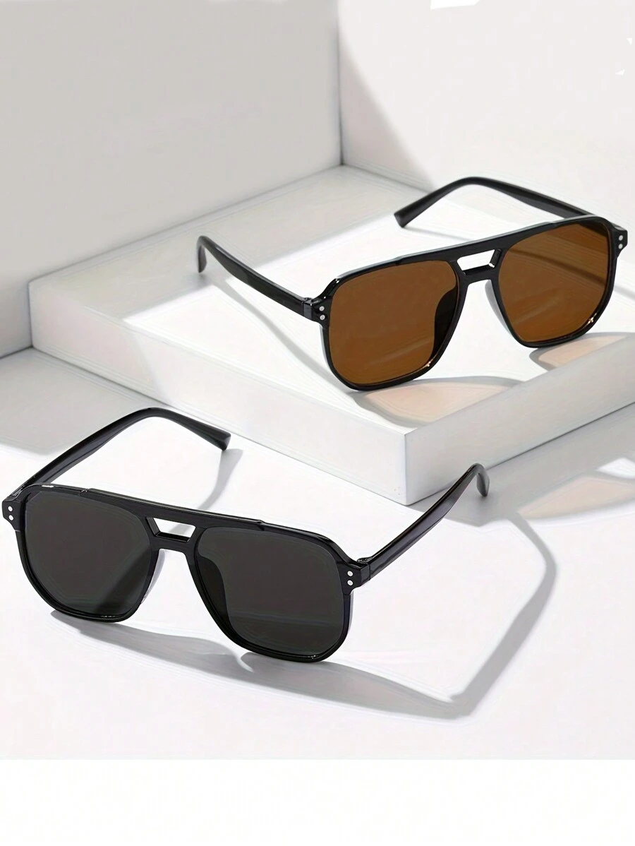 2 piezas Gafas de moda con doble puente y marco ovalado, ideal para adolescentes, viajes, exteriores y playa, gran opción de regalo