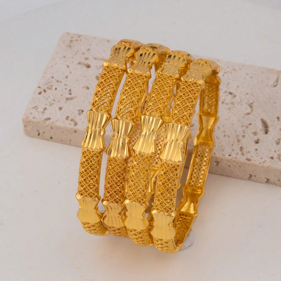 1pc 24K Gold Plated Women's Fashion Bracelet, African//Nigerian Traditional Luxury Open Bangle For Bride Wedding Party, Jewelry Accessories