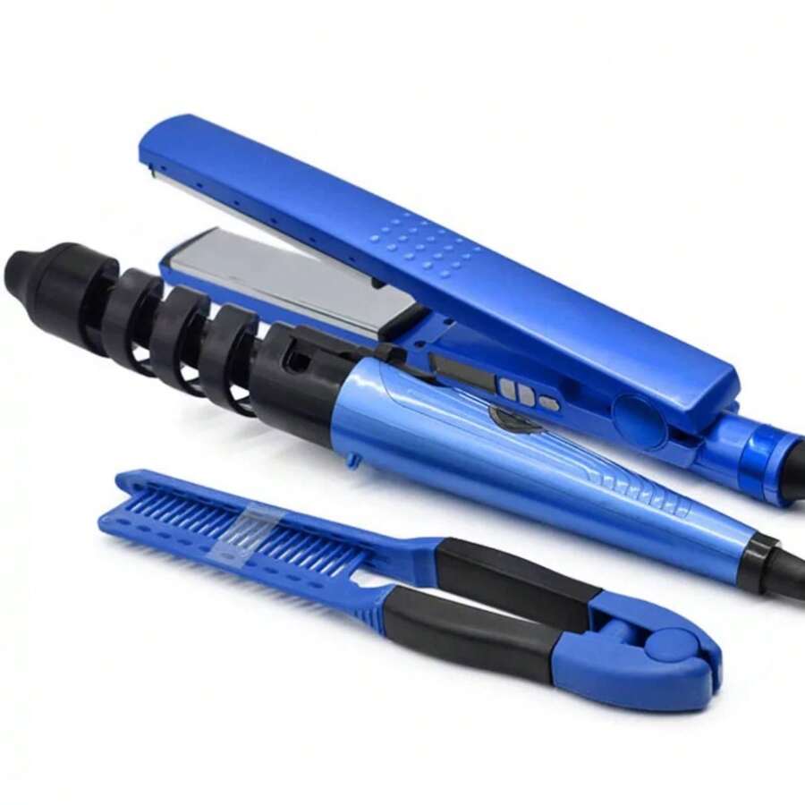Set Plancha De Pelo Profesional 450° ,3 en 1 rizador de pelo de aleación de titanio clip straightener rizador de pelo espiral set de peine. barberia