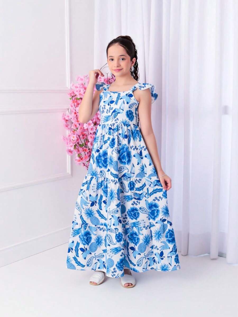 Vestido Infantil e Juvenil Longo 3 Marias Estampado Moda Evangélica Infantil e Juvenil (Vinf009)