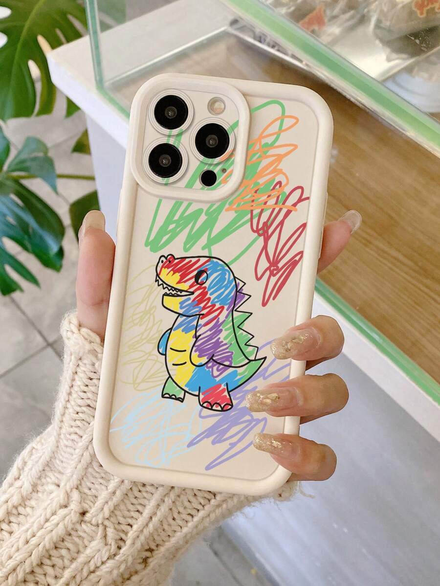 1pc Dinosaur Graffiti Pattern Phone Case With Precise Camera Cutout, Shock Absorbent, Compatible With IPhone 11 Pro Max/12 Pro Max/13 Pro Max/14 Pro Max/15 Pro Max/IPhone 16 Plus/IPhone 16 Pro Max, Samsung, Redmi, OPPO/Realme, VIVO, Infinix, Honor, MOTO, Itel, One Plus