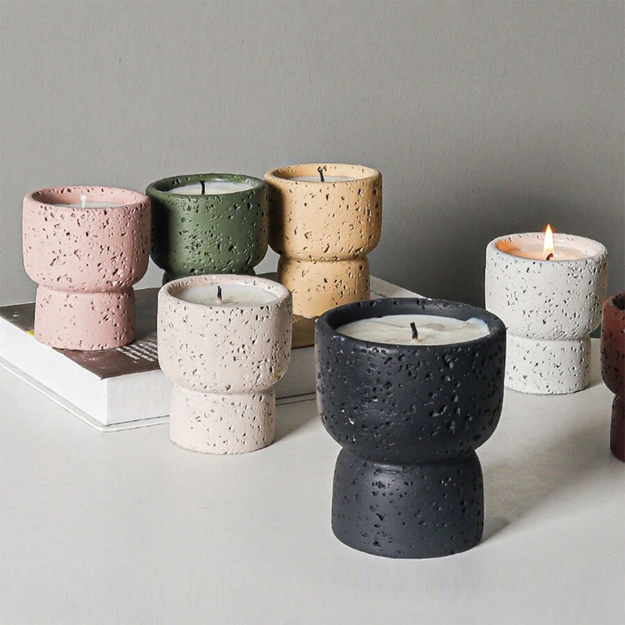 1pc Minimalist Natural Texture Cement Aromatherapy Candle Holder DIY Home Decorative Crafts Candlestick Best Gifts Birthday Graduation