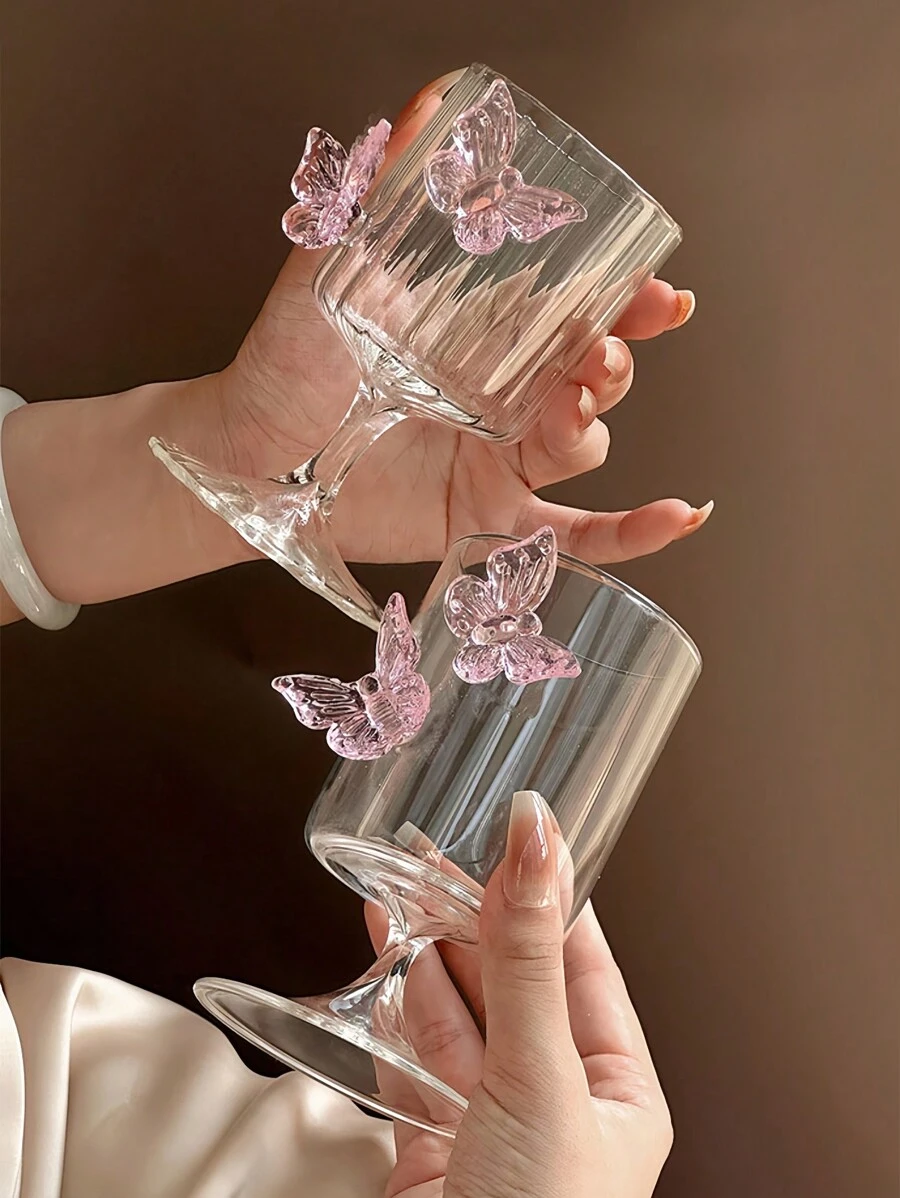 1pc Butterfly Stem Champagne Glass, Cocktail Wine Glass, High Borosilicate Glass Cup, Suitable For Dessert Shop, Home, Office, Gifts