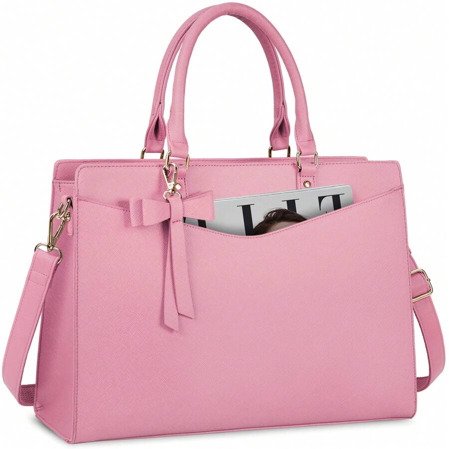Laptop Bag For Women 15.6 Inch Leather Tote Bag Professional Business Office Work Bag Waterproof Briefcase Computer Tote Bag Large Capacity Lightweight Handbag Shoulder Bag