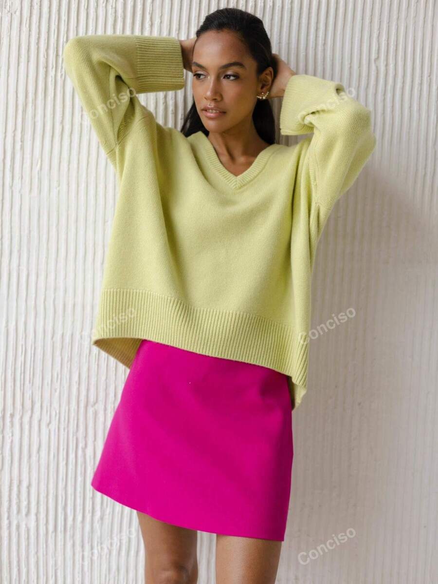 conciso Women V-Neck Dolman Sleeve Knitted Sweater Top, Spring/Autumn