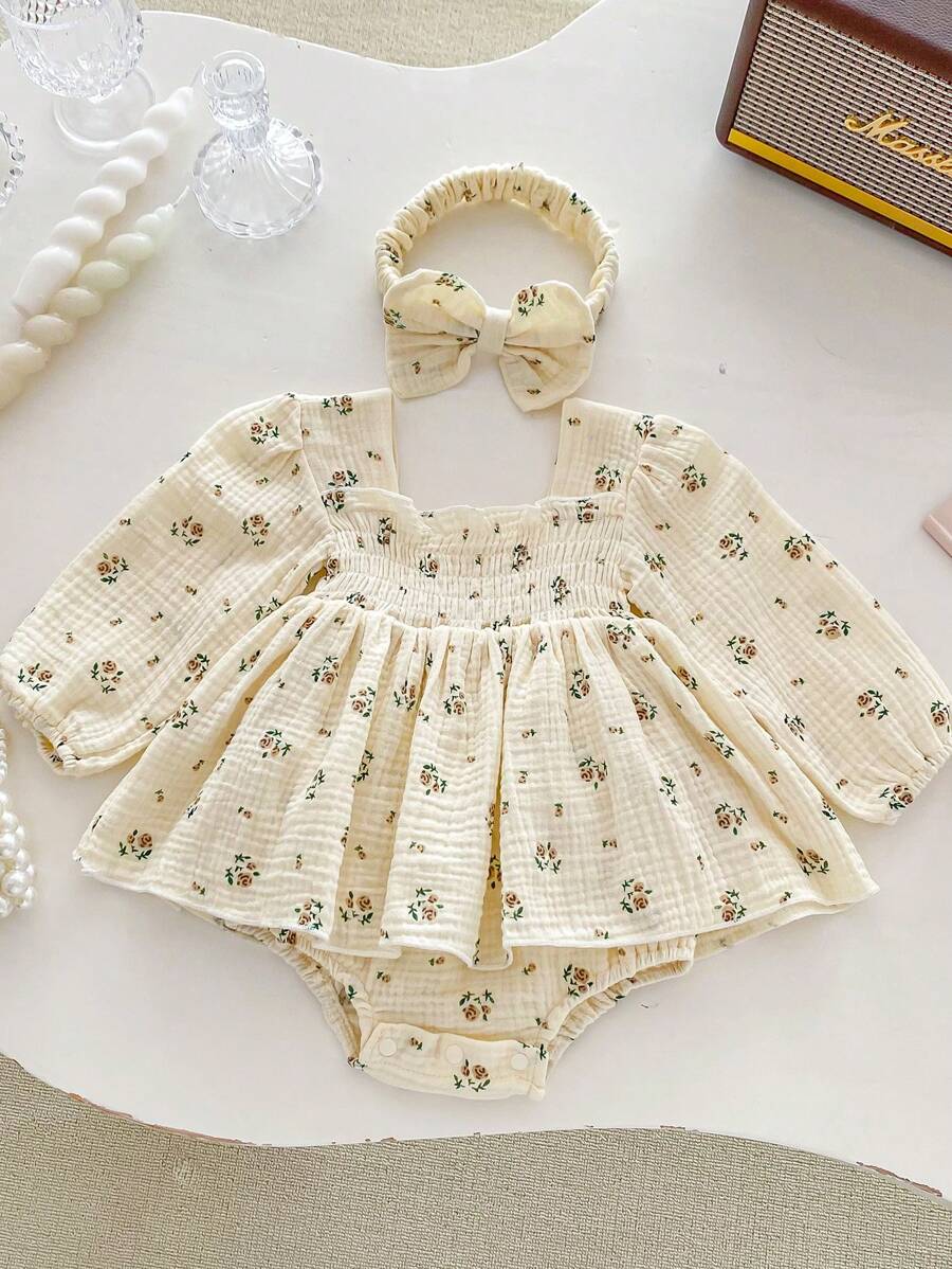 Barboteuse à fleurs d'automne pour bébé fille, robe de princesse avec volants mignons aux bas