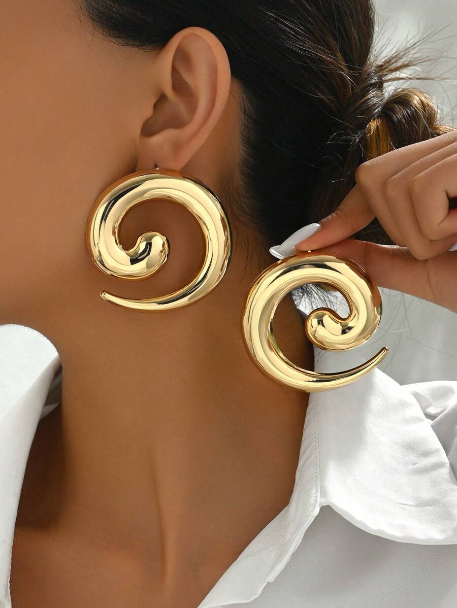 1pair Exaggerated European And American Fashion Metal Spiral Stud Earrings, Suitable For Daily Wear By Women