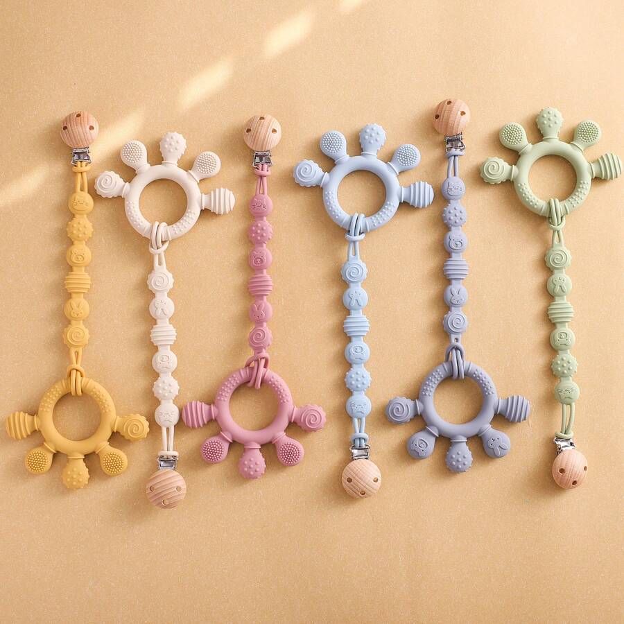 Infant Silicone Teether + Pacifier Clip, Baby Teething Toy For Soothing Gums And Promoting Oral Development