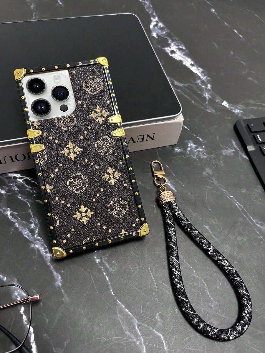1 Stück Blumen-Leder-strukturiertes braunes TPU-Handyhülle mit Strass-Schwarz-Schlaufe, Vintage-/Minimalistisch-/Neues Modell, kompatibel mit iPhone 11/11 Pro/11 Pro Max/12/12 Pro/12 Pro Max/13/13 Pro/13 Pro Max/14/14 Pro/14 Plus/14 Pro Max/15/15 Pro/15 Plus/15 Pro Max und Galaxy S21 Ultra/S22 Ultra/S23 Ultra/S24 Ultra/S25 Ultra/A23/A33/A53/Z Flip3/Z Flip4/Z Flip5