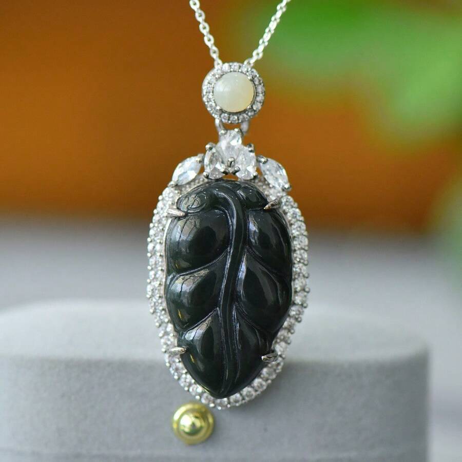 1pc Natural Black Gemstone Necklace Set Pendant, Black Gemstone Gold-Plated Inlay, Gold Jade Fashion Jewelry, Fashion Jewelry, Women's Necklace Jewelry, Gem Necklace, Holiday Gift, Gift For Her.