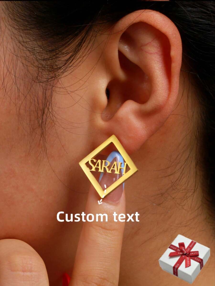 Aretes de letra de rombo de acero inoxidable personalizados con nombre de moda, regalo de joyería personalizada para mujeres