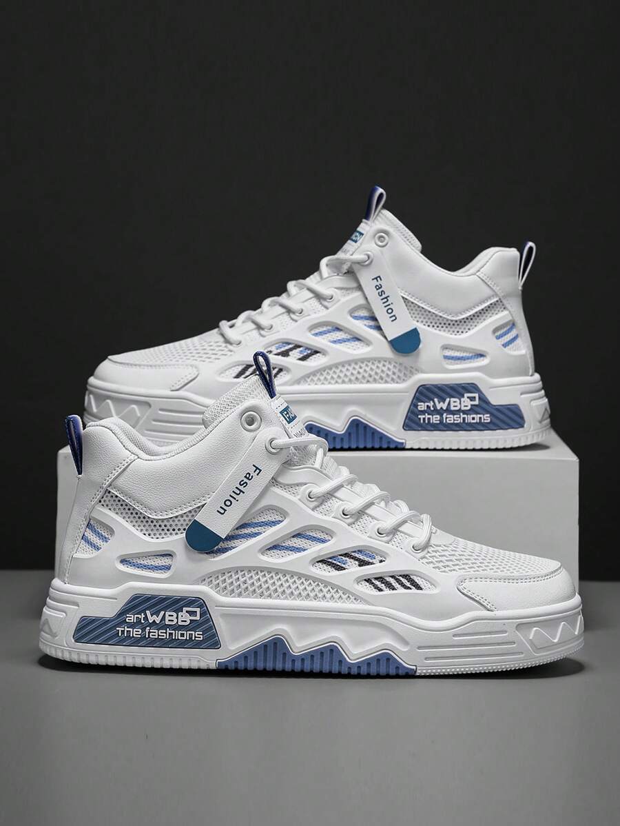 High Top Men's Shoes, Sports And Leisure Mesh Panel Shoes, Men's Mid Top High Rise Small White Shoes