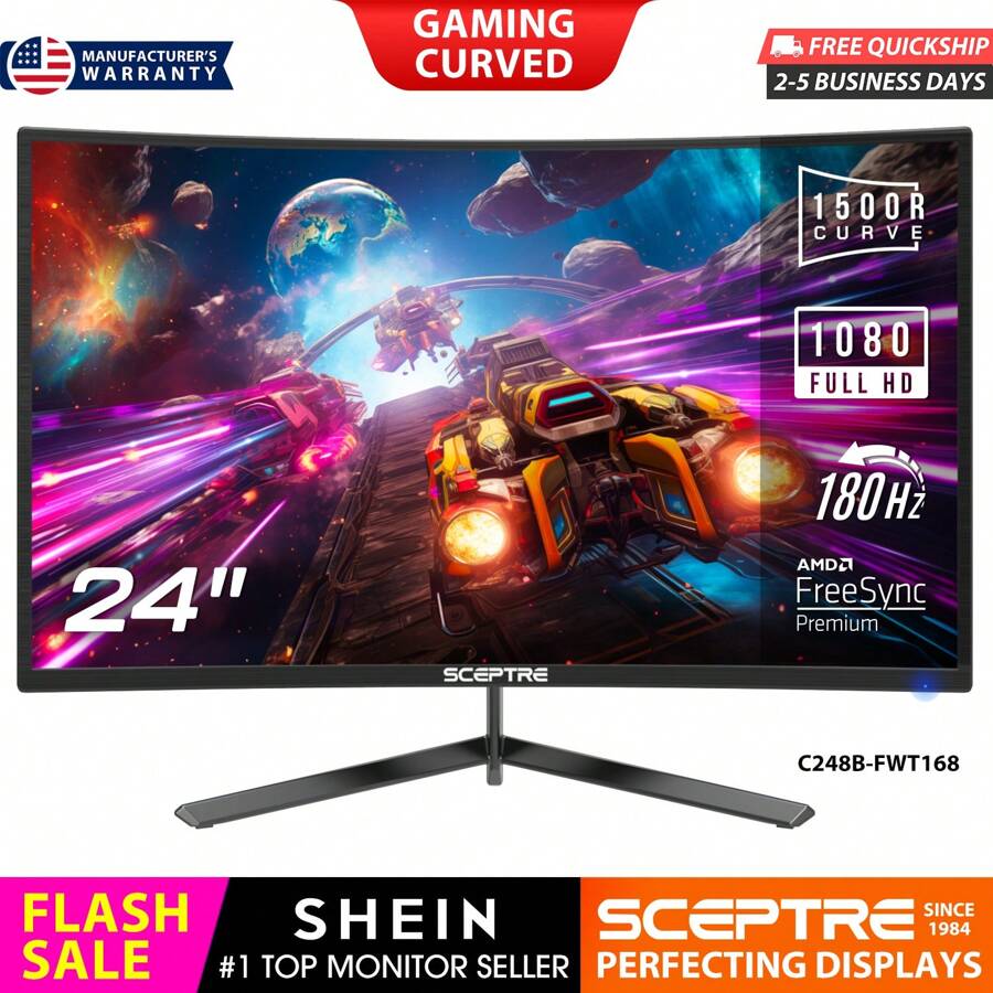 24" Curved 1500R Gaming Monitor 1920x1080 180Hz DisplayPort HDMI-Compatible AMD Freesync Premium Built-In Speakers Machine Black (C248B-FWT168 Series)