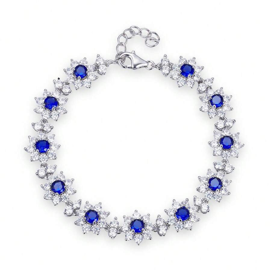 Pulsera de flor de zafiro sintética de artesanía de cobre exquisita, con atmósfera de lujo de alta gama, adecuada para uso diario y como regalo en San Valentín