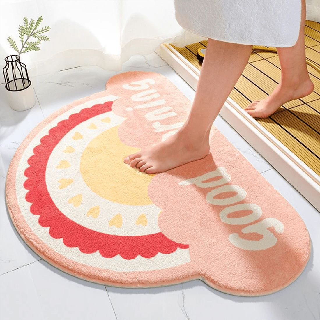 1 pieza Alfombra de baño, absorbente de agua, antideslizante, adecuada para el baño, la entrada del dormitorio, uso doméstico, decoración de baño, alfombra de baño, alfombra de piso, alfombra de exterior, alfombra de puerta, accesorios de baño de verano, de vuelta al colegio