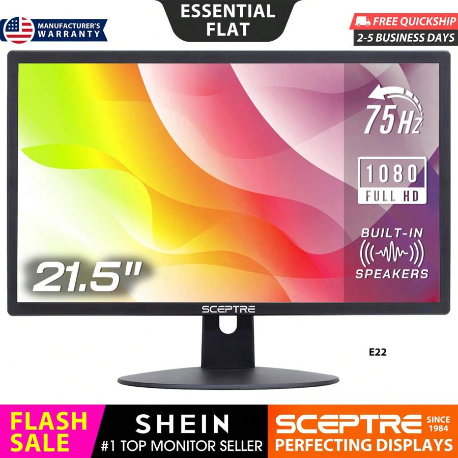 SCEPTRE 22" 1920x1080 Computer Monitor Gaming Office 75Hz HDMI Built-In Speakers Machine Black (E22 Series)