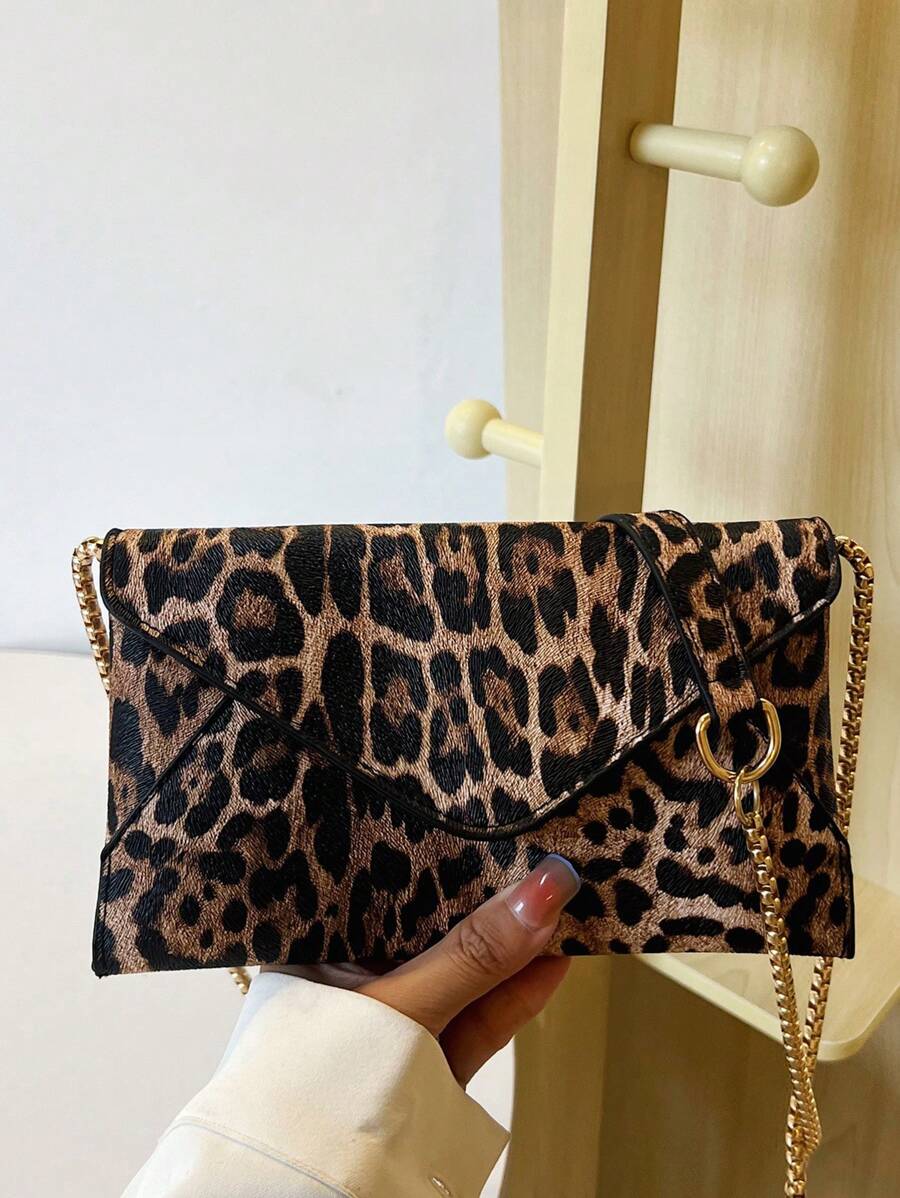 Fashion Women's Leopard Print Clutch/Envelope Bag With Chain, New Evening Bag Crossbody Bag, Leopard Print Bag