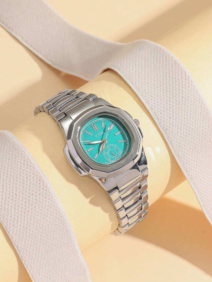 1 Peça Relógio de Quartzo Elegante com Pulseira de Aço, Mostrador com Marcação Romana Quadrada Minimalista e Fashion, Adequado como Presente de Aniversário, Presente de Halloween
