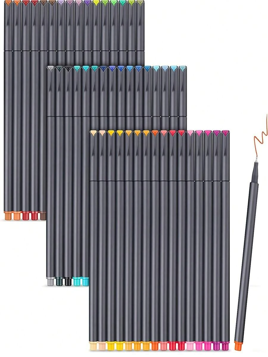 1set 12/24/36/48 Colors 0.4mm Fine Tip Colored Pens, Diary, Note Taking, Writing, Drawing, Coloring, Calendar, Office, School, Teacher Fine Tip Markers Back To School