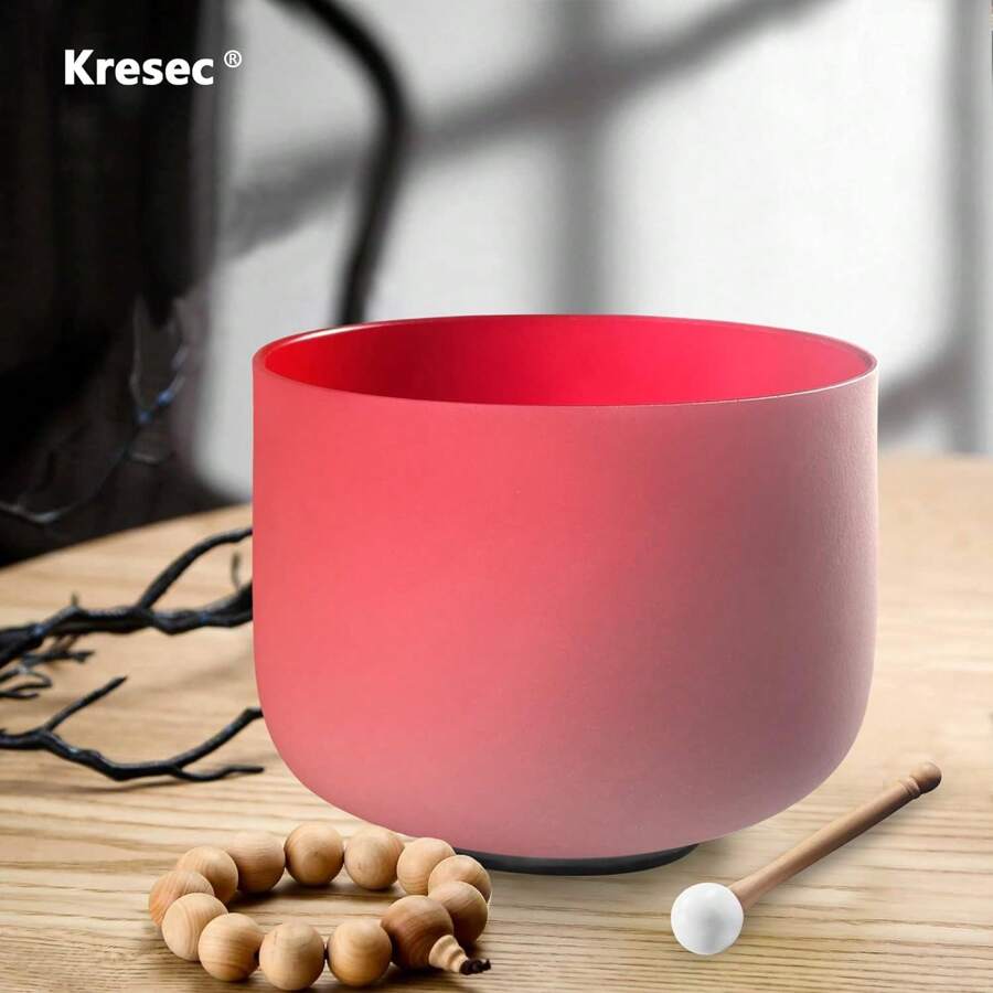 Red 11 Inch Crystal Singing Bowl C Note Root Chakra With O-Ring And Mallet For Meditation, Yoga, Spiritual And Body Healing And Energy Cleansing