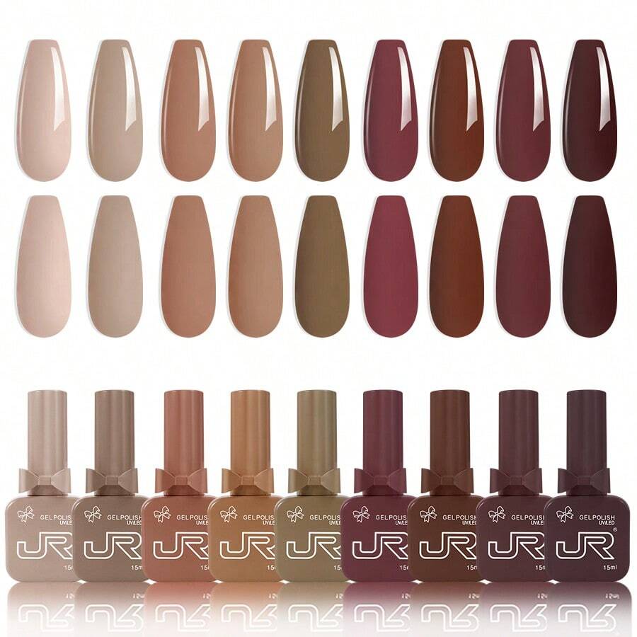 JR Jr 9pcs 15ml Colorful Gel Nail Polish Set With Valentine'S Day Bowknot-Shaped Bottles And Caps, Soak Off Uv Led, A Great Gift For Girls