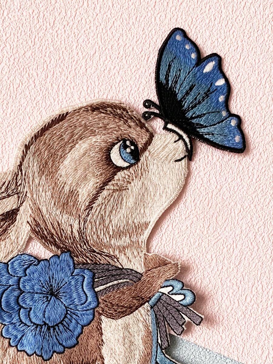 1 pièce Autocollant en patch de tissu brodé de lapin, applique de broderie d'animal de dessin animé, badge brodé DIY, matériel de couture