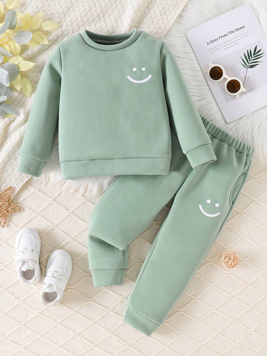 Conjunto de Moletom com Gola Redonda Casual e Fofo para Meninas Pequenas, Estilo Simples, Outono