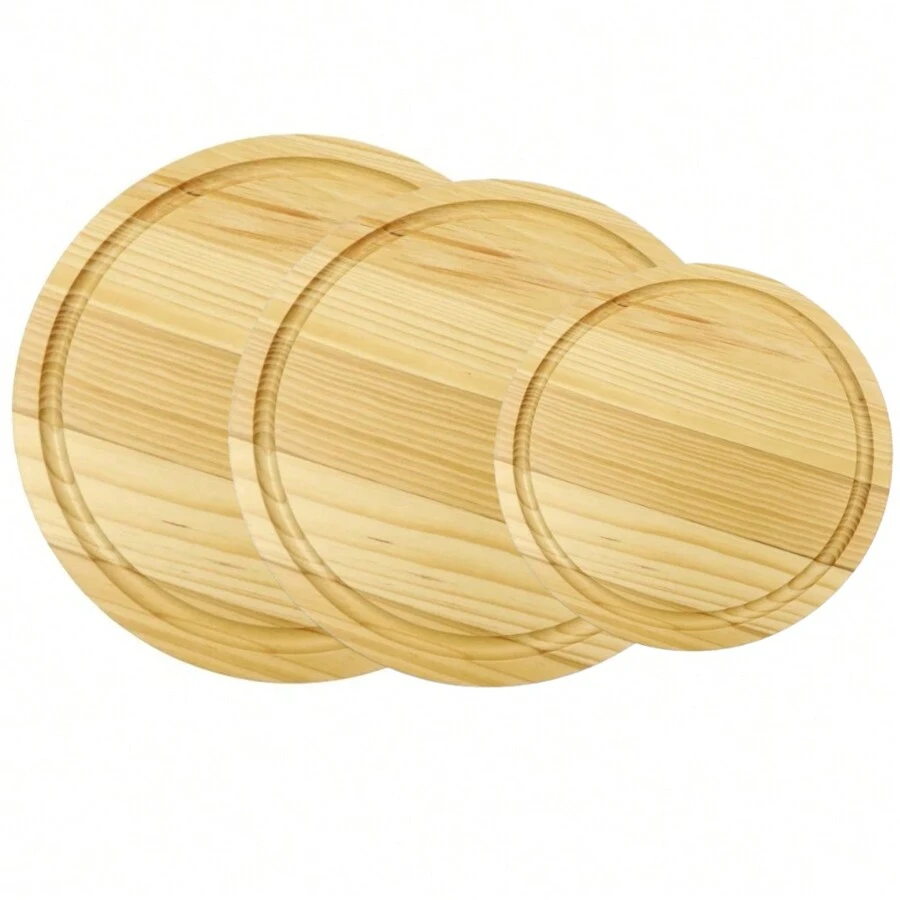 Kit 3 Tábuas de Madeira de Pinho Redondas para Montagem de Mesa, Porções de Frios e Tábua de Queijos, Promoção de