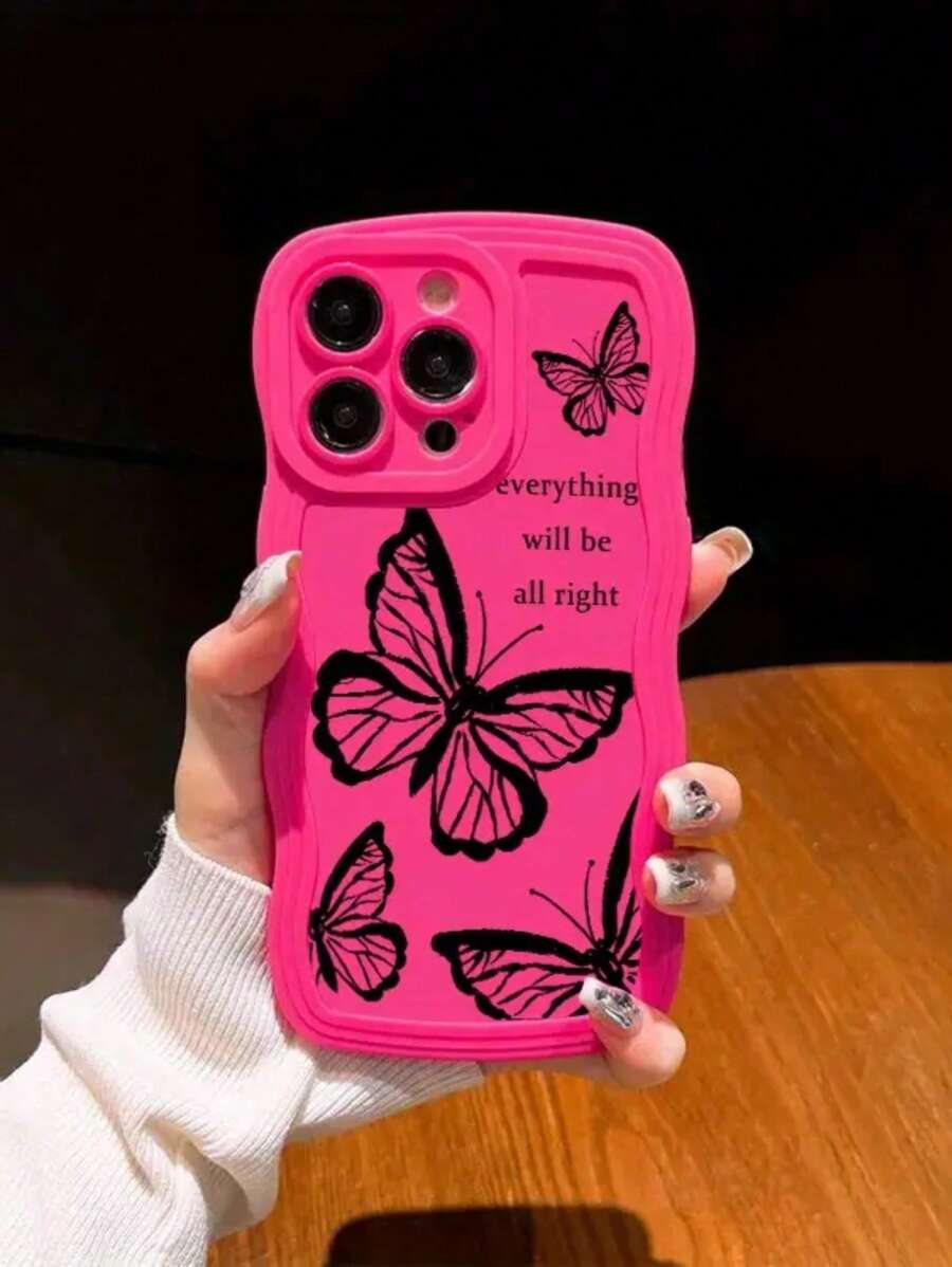 1PC Black Butterfly Pattern Shockproof Phone Case, Compatible With IPhone11/12/13/14/15Pro/15Plus/15Pro Max