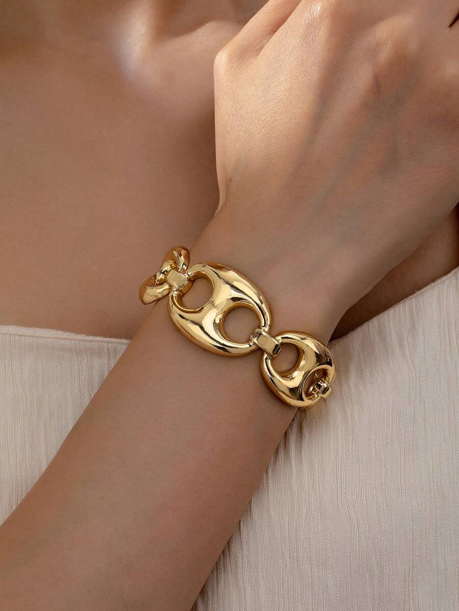 1 Pc Golden Color Minimalist Chunky Metal Cuff Bangle Bracelet For Women
