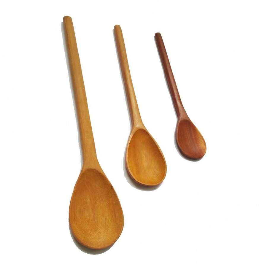 Kit Colher De Pau Madeira Com 3 Unidades Tamanho 23cm 30cm 38cm