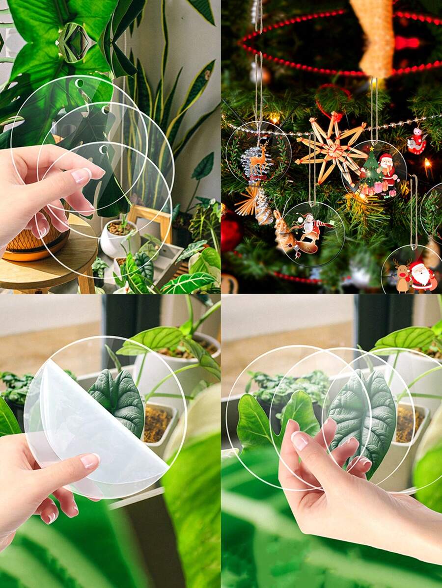 10 piezas de disco acrílico transparente con orificio, hoja redonda en blanco de acrílico para manualidades DIY de adornos de festival, Navidad
