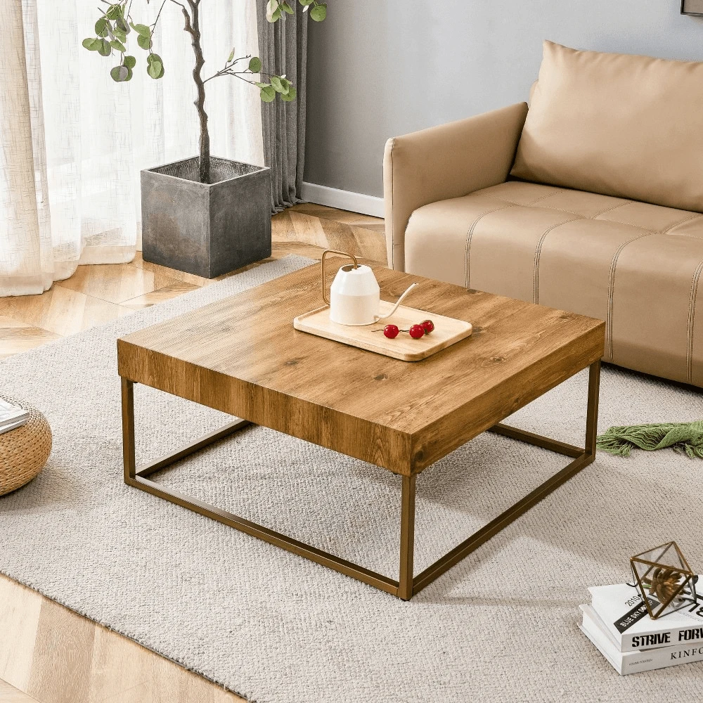 Modern Rectangular Coffee Table, Dining Table. MDF Desktop With Metal Legs. Suitable For Restaurants And Living Rooms. The Size :31.5"*31.5"*14.37".Fiah