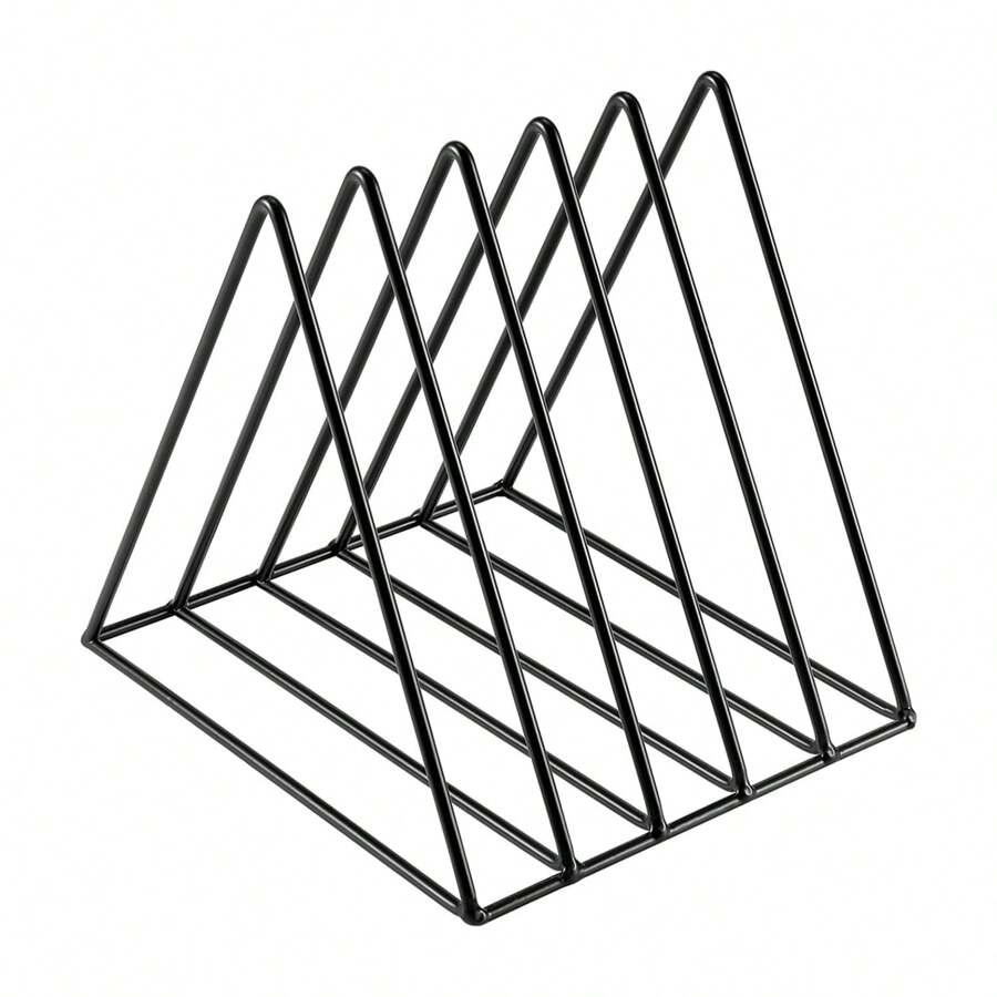 Soporte metálico de vinilo de 5 ranuras para archivo triangular con revistero - Organizador de escritorio elegante y negro para oficina y hogar, accesorios de fotografía, Set versátil de 1 pieza