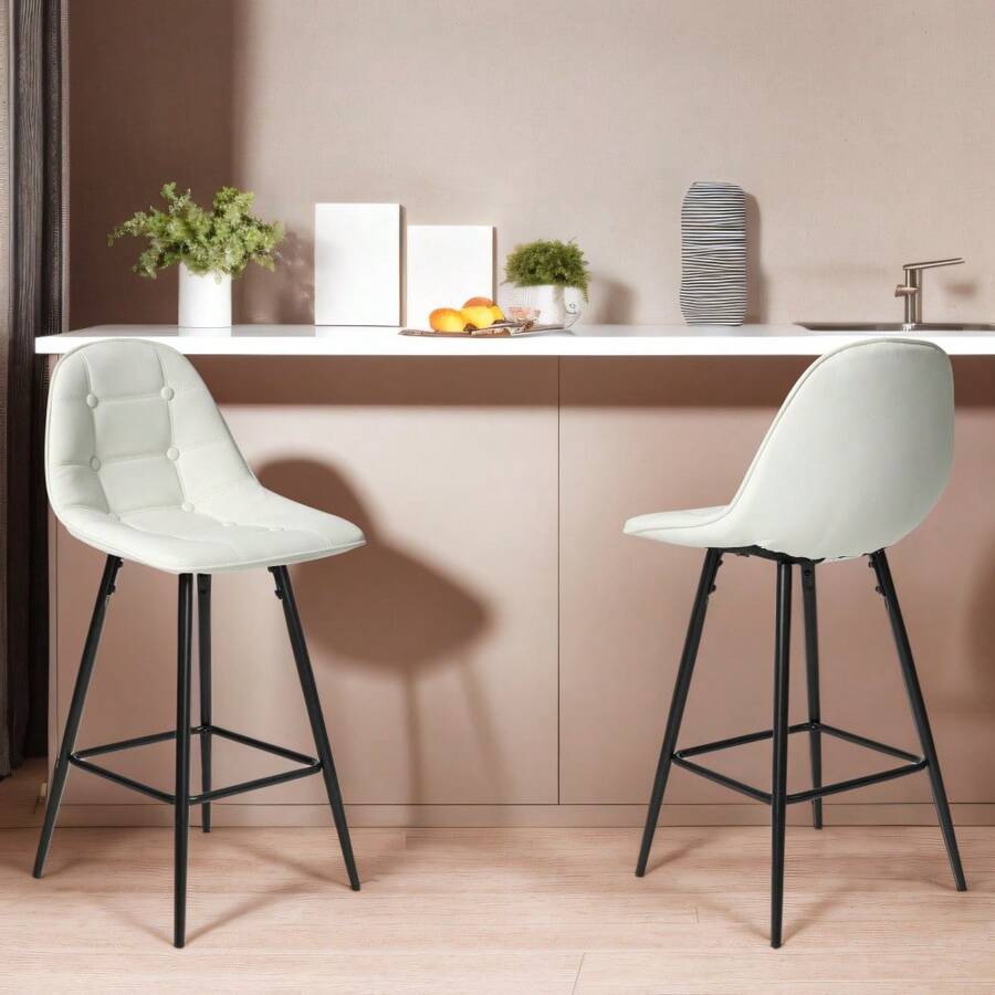 Counter Stools,Set Of 2 Bar Stools With Back And Footrest, Modern Metal Counter Height Barstools For Kitchen Home Bar,25.5" Armless Barstool Chairs
