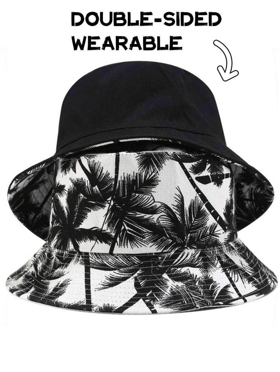 1 Peça Chapéu Balde com Árvore de Coco, Chapéu de Sol de Praia Estético, Boné de Beisebol para Homens e Adolescentes, Reversível de Uso Duplo, Chapéu Balde Estampado com Palmeira Boho para Homens, Chapéu Balde Dobrável para Homens, Chapéu de Praia de Verão
