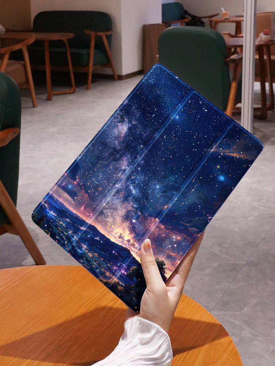 1pc Starry Sky Pattern Tablet Protective Case, Anti-Drop, With Pen Slot, Support Sleep/Wake Function, Compatible With Samsung, Huawei, Xiaomi And IPad