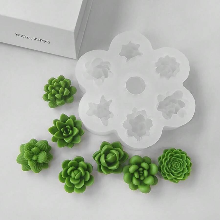 1pc 7-In-1 Silicone Succulent & Cactus Mold, DIY Handmade Soap, Candle, Resin & Cement Craft Mold