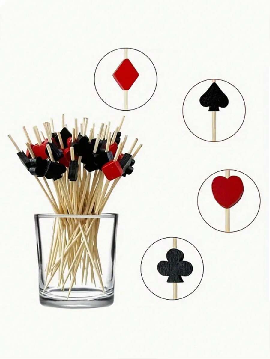 25/30/50 Peças, Palitos de Dente de Coquetel de Cassino, Decorações para Festa de Poker, Palitos de Dente para Petiscos, Decorações de Coquetel para Bebidas, Decoração de Alimentos com Palitinho de Poker Preto e Vermelho, Palito de Fruta
