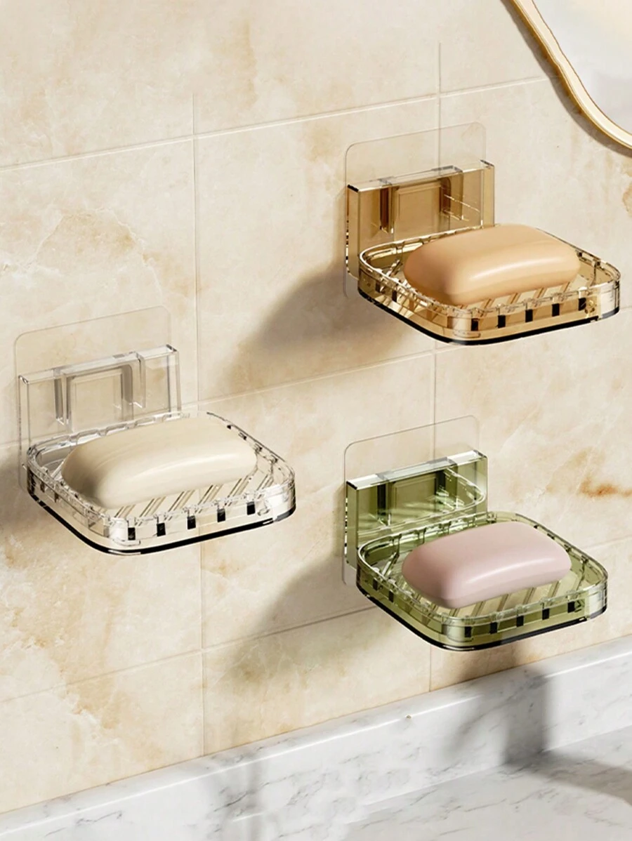 1 pieza Estante de almacenamiento de baño montado en la pared, soporte para jabonera, escurridor de jabón, sin perforación, diseño de drenaje hueco, caja organizadora de baño, separación de artículos de tocador, accesorios de baño.
