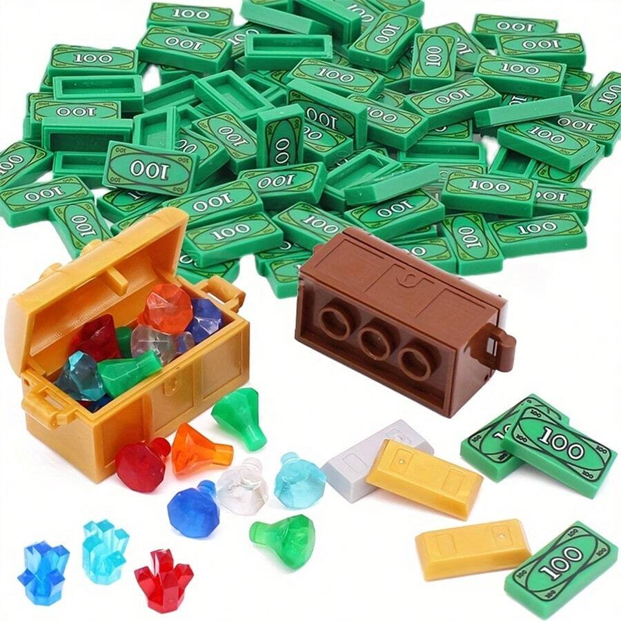 2/3 buc comori aur argint lingouri bijuterii blocuri de construcție accesorii set de monede de jucărie, bancnote contrafăcute de dolari DIY set de construcție miniaturi de monede, cutie de bijuterii cu pietre prețioase cu diamante blocuri de construcție, cristale de lingouri bancnote de dolari monede contrafăcute blocuri de construcție jucării educaționale pentru copii adolescenți și adulți jucării pentru copii seturi de monede pietre prețioase (număr de accesorii culoare aleatorie)