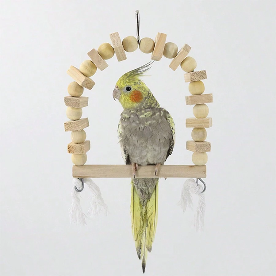 Juguete original de madera maciza en forma de anillo para columpiar pájaros, accesorio de jaula para loros, suministros de juguete para loros
