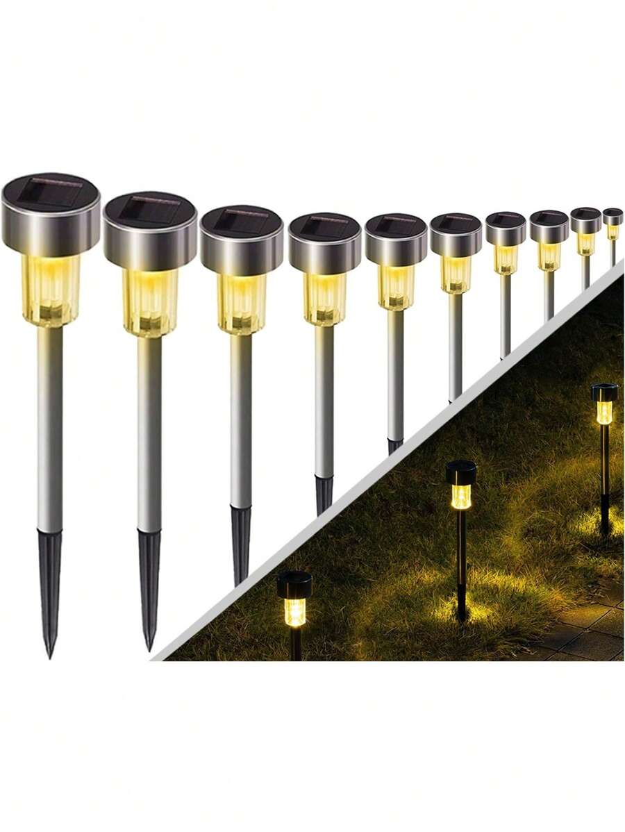 Luces solares para exteriores, 10 paquetes de luces LED de control de luz, luces solares de camino IP65, luces impermeables para exteriores, patio, pasarela