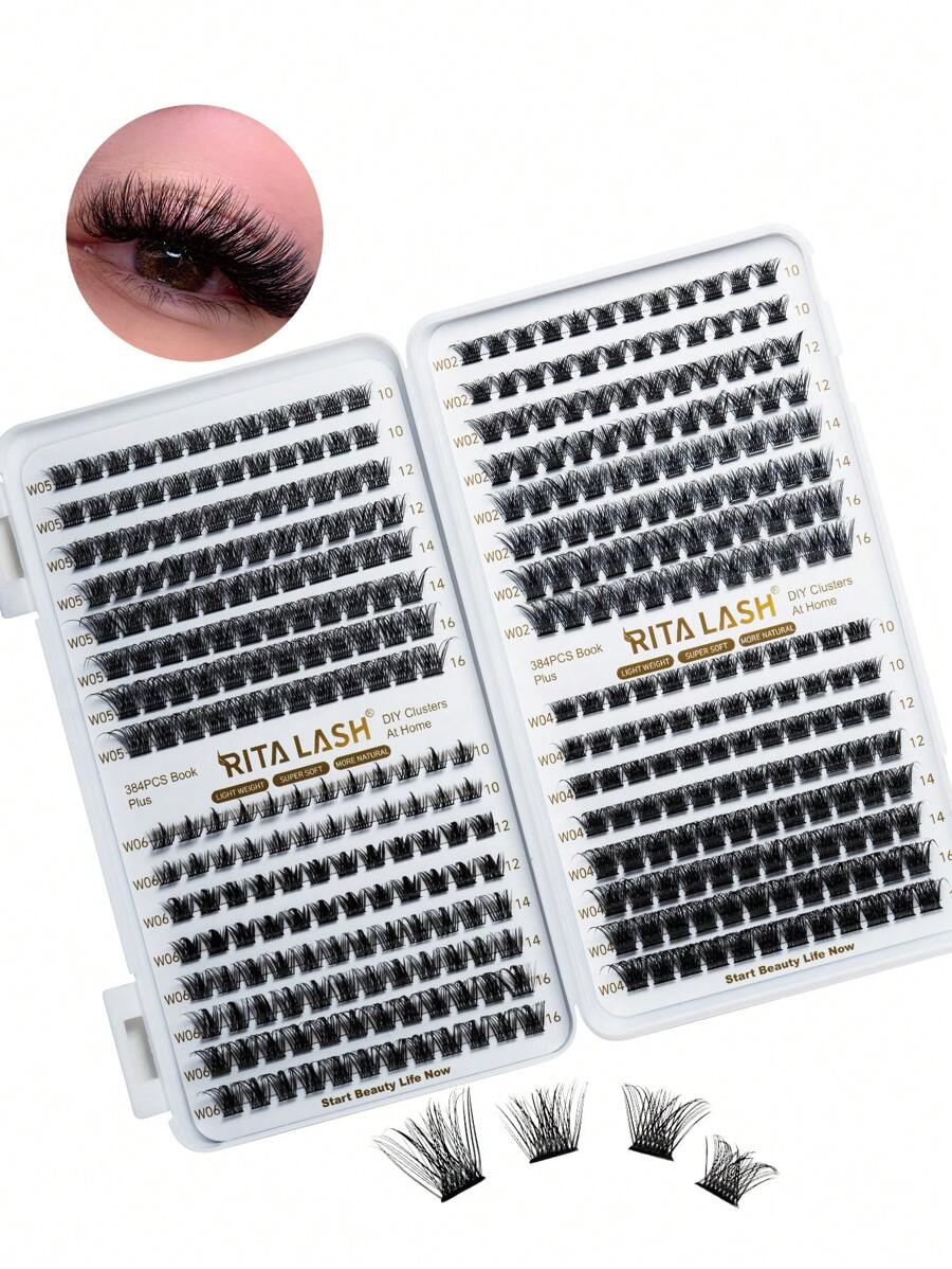 RITALASH RITALASH 384PCS 4 Style Cluster Lashes Book Individual Lashes Clusters Eyelash Extensions False Eyelashes DIY Wispy Fluffy Lash Extension Kit Reusable False Eyelashes Natural Look Mix 10-16mm
