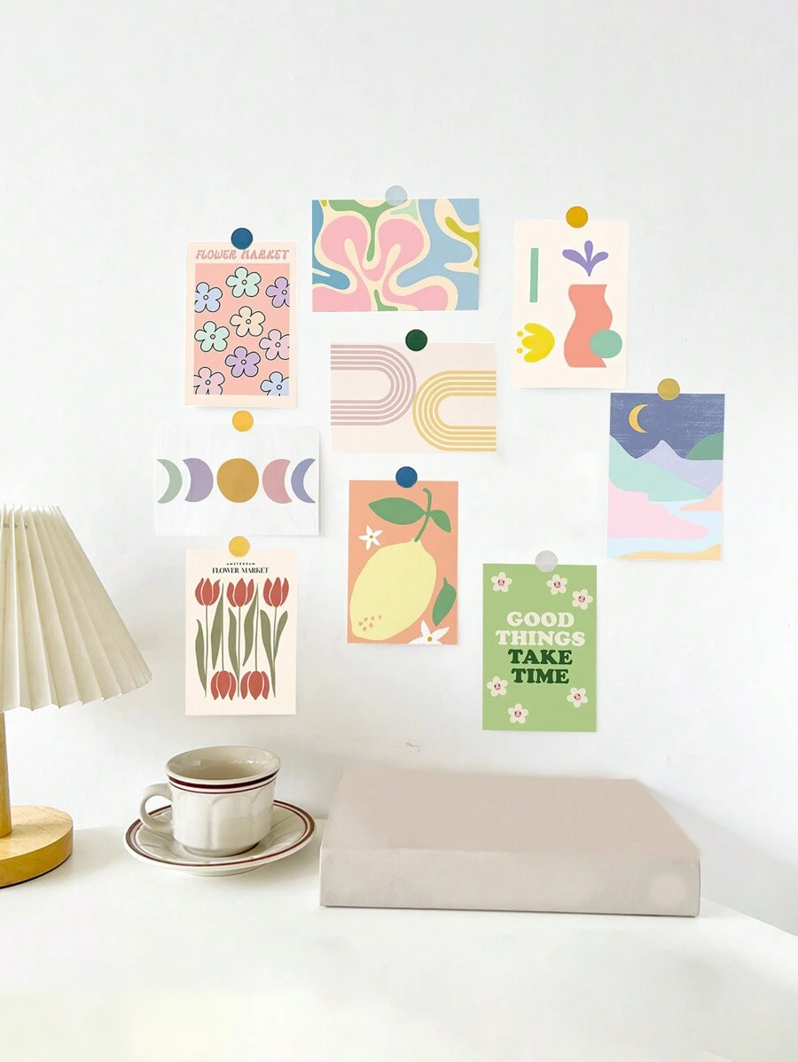 Artystyczny kwiatowy wzór mini plakat, DIY dekoracyjne naklejki na karty, dekoracje ścienne do sypialni/salonu, losowe kolorowe naklejki w kropki, plakaty, naklejki, sztuka ścienna, wiosenne elementy dekoracyjne odśwież swój dom, naklejki dekoracyjne Rama