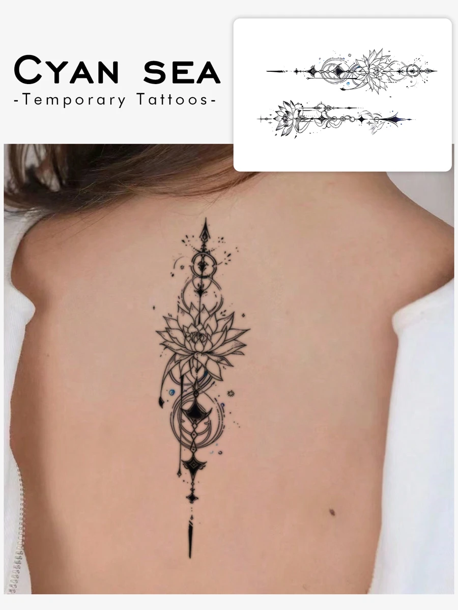 1 pieza de calcomanía temporal de tatuaje de PVC, resistente al agua, al sudor, no reflectante, con un patrón misterioso vertical de un brillante ramo de lotos, adecuada para su uso diario a la moda, se puede lavar,tatuajes maquina para tatuar tatuajes falsos